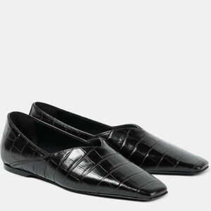New Toteme Totême Croc Effect The Everday Pointed-Toe Leather Flats Size 37